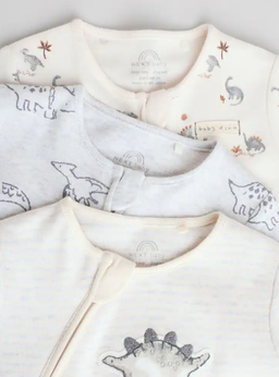 Grey 100% Cotton Two Way Zip Baby Sleepsuits 3 Pack | Next