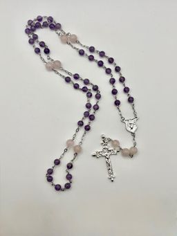 Rosario de los 7 Dolores Amatista y Cuarzo rosa