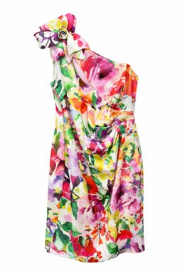 Pink  Floral One Shoulder Ladies Dress    