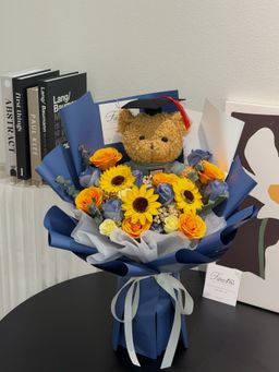 (GTB002) Graduation Teddy Bear Mixed Flower Bouquet 
