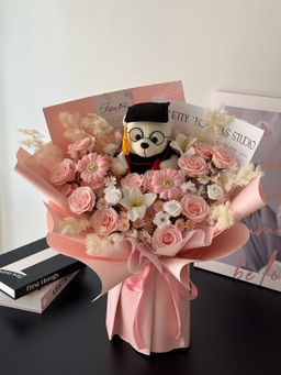 (GB044) Graduation Big Bear Mixed Flower Bouquet   