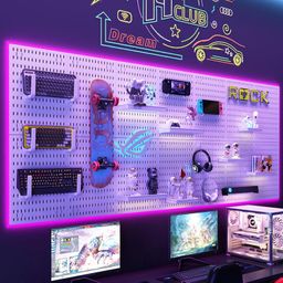 Kit de Painel Perfurado para Parede - Organizador de Painel Perfurado Reforçado com Acessórios (Ganchos, Suportes e Clips para Prateleiras)