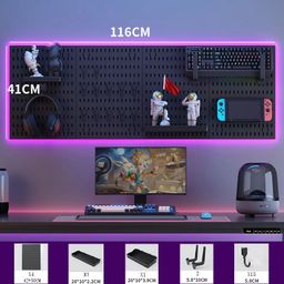 Kit de Painel Perfurado para Parede - Organizador de Painel Perfurado Reforçado com Acessórios (Ganchos, Suportes e Clips para Prateleiras)