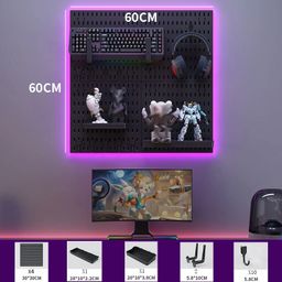 Kit de Painel Perfurado para Parede - Organizador de Painel Perfurado Reforçado com Acessórios (Ganchos, Suportes e Clips para Prateleiras)