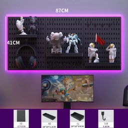 Kit de Painel Perfurado para Parede - Organizador de Painel Perfurado Reforçado com Acessórios (Ganchos, Suportes e Clips para Prateleiras)