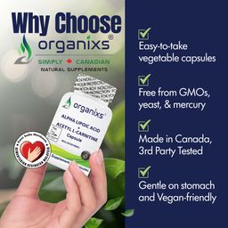 [CND] Organixs Alpha Lipoic Acid 225mg + Acetyl L-Carnitine 525mg (ALCAR) Brain Health Supplement | Halal | Plant-Based | 60 Capsules