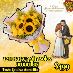 12 rosas y 3 girasoles