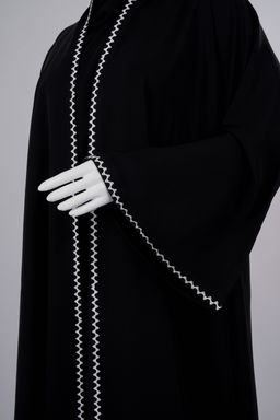 White Zigzag Edge Premium Black Abaya