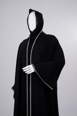 White Zigzag Edge Premium Black Abaya