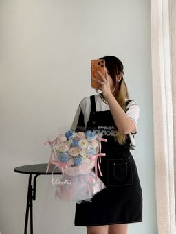 Pink Blue Soap Flower Transparent Bouquet 