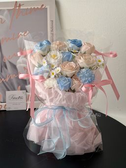 Pink Blue Soap Flower Transparent Bouquet 