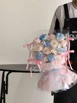 Pink Blue Soap Flower Transparent Bouquet 