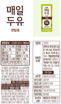 매일 저당 렌틸콩 두유 Low-Sugar Lentil Soy Milk 190ml*24