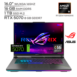 ASUS ROG STRIX G16 G614PP-WH94 / RYZEN 9 8940HX / RTX 5070 8 GB / 16 GB DDR5 RAM / 1 TB SSD Nvme M.2 / 16.0" FHD 165HZ / WINDOWS 11
