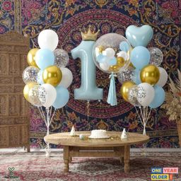 Luxury Blue & Gold First Birthday Balloon Set for Boys - 25pc Prince Theme