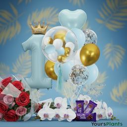 Luxury Blue & Gold First Birthday Balloon Set for Boys - 25pc Prince Theme