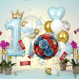 Luxury Blue & Gold First Birthday Balloon Set for Boys - 25pc Prince Theme