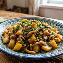 Fried potato with mushrooms / Жареный картофель с грибами