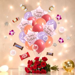 Happy Birthday Balloon Bouquet Peach Set - 4 Premium 18" Star Foil Balloons & 12 Durable Latex Balloons (Red, Orange, Violet) - Professional Party Decoration Kit for Kids & Adults 16pcs 