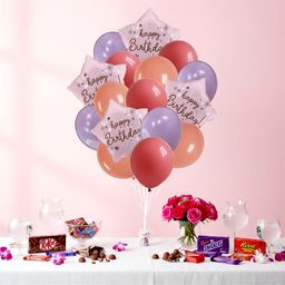 Happy Birthday Balloon Bouquet Peach Set - 4 Premium 18" Star Foil Balloons & 12 Durable Latex Balloons (Red, Orange, Violet) - Professional Party Decoration Kit for Kids & Adults 16pcs 