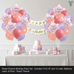 Happy Birthday Balloon Bouquet Peach Set - 4 Premium 18" Star Foil Balloons & 12 Durable Latex Balloons (Red, Orange, Violet) - Professional Party Decoration Kit for Kids & Adults 16pcs 