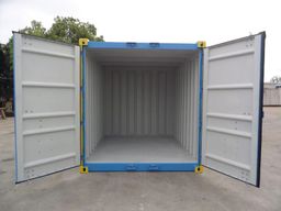 Contenedor marítimo de 10 pies – De segunda mano (azul/amarillo)