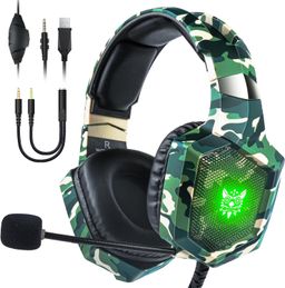 Fone de ouvido gamer FH Onikuma K8 com microfone, luzes de LED, som surround 7.1 com redução de ruído para PS4, PS5, Xbox One e PC - Verde Camuflado