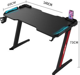 Mesa Gamer em Formato de Z com Suporte para Copos e Gancho para Fones de Ouvido, Mesa Ergonômica para Computador/Escritório Doméstico, Mesa Gamer Moderna com Iluminação LED RGB (140x60x73cm)