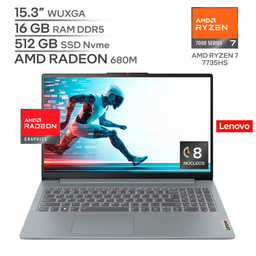LENOVO IDEAPAD SLIM 3 15ARP10 / AMD RYZEN 7 7735HS / RAM 16 GB DDR5 / SSD 512 GB Nvme / 15.3" WUXGA 1080P / WINDOWS 11
