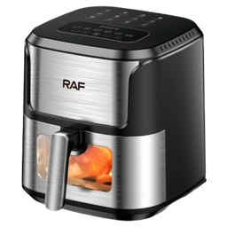 RAF 6.8 liters Multifunctional Visual Air Fryer, Stainless Steel, Non-stick Touch Screen, LCD Display, Adjustable Temperature Control – 1 Year Warranty