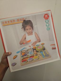 Wooden kitchen puzzle with velcro cutting