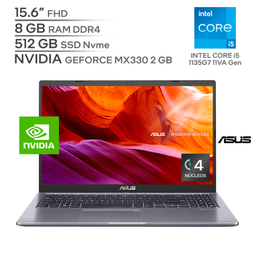 ASUS VIVOBOOK X515E / INTEL Core i5 1135G7 11Va Generación / RAM 8 GB DDR4 / SSD 512 GB Nvme / NVIDIA MX330 2 GB / 15.6" FHD / WINDOWS 11