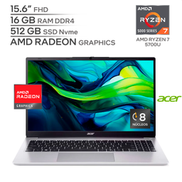 ACER ASPIRE LITE AL15 / AMD RYZEN 7 5700U / RAM 16 GB DDR4 / SSD 512 GB Nvme / 15.6" FHD / WINDOWS 11