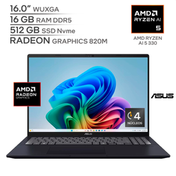 ASUS VIVOBOOK M1607KA V16 / AMD RYZEN AI 5 330 / RAM 16 GB DDR5 / SSD 512 GB Nvme / 16.0" WUXGA 1080P / WINDOWS 11