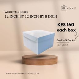 12inch by 12inch by 8inch Kraft White Cake Boxes - 5 Pack 
