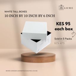 10inch by 10inch by 6inch Kraft White Cake Boxes - 5 Pack 