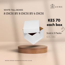 8inch by 8inch by 6inch Kraft White Cake Boxes - 5 Pack