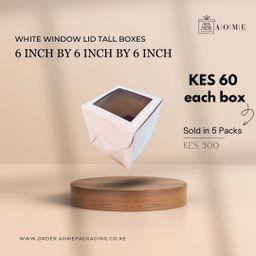 6inch by 6inch by 6inch Kraft White Window Lid Cake Boxes - 5 Pack