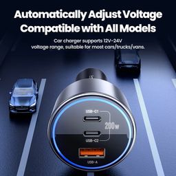Toocki 200W Max Car Charger 3 Ports 2USB-C 1USB-A with LED Display