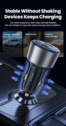 Toocki 200W Max Car Charger 3 Ports 2USB-C 1USB-A with LED Display
