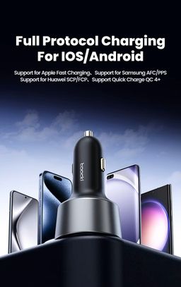 Toocki 200W Max Car Charger 3 Ports 2USB-C 1USB-A with LED Display