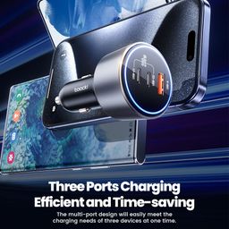 Toocki 200W Max Car Charger 3 Ports 2USB-C 1USB-A with LED Display