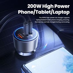 Toocki 200W Max Car Charger 3 Ports 2USB-C 1USB-A with LED Display