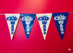 Banderines azul y blanco impresión CAR WASH 