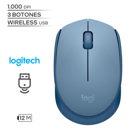 LOGITECH M170 / 1000 DPI / 3 BOTONES / WIRELESS USB / INALAMBRICO / BLUE