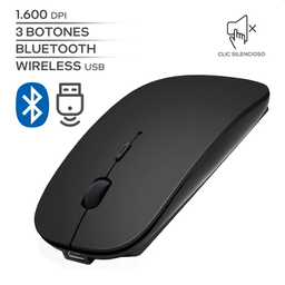 RODCAZ / 1600 DPI / 3 BOTONES / WIRELESS USB / BLUETOOTH / INALAMBRICO / RECARGABLE / NEGRO