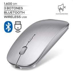 RODCAZ / 1600 DPI / 3 BOTONES / WIRELESS USB / BLUETOOTH / INALAMBRICO / RECARGABLE / PLOMO