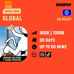 Simply UK/Europe Orange World Global eSIM | 50GB/100GB 30 Days + Calls Local eSIM