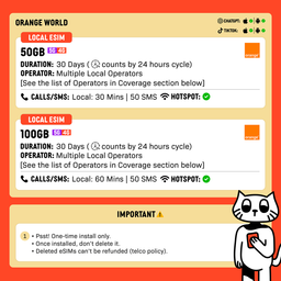 Simply UK/Europe Orange World Global eSIM | 50GB/100GB 30 Days + Calls Local eSIM