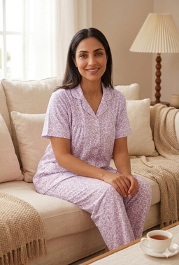 Purple flowers short sleeves pajama set 
